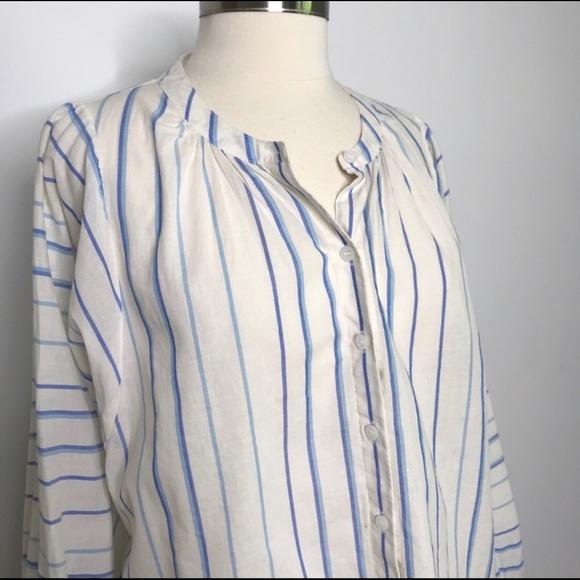 Madewell Peasant Top in Stripe Cream Blue Cotton L - Picture 5 of 7